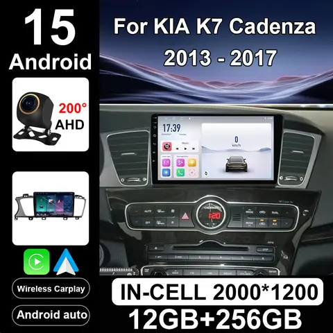 안드로이드 15 자동차 DVD 기아 K7 카덴자 2013-2017용 자동차 라디오 스테레오 멀티미디어 비디오 플레이어 내비게이션 GPS 2din 아님 5G WIFI 스크린