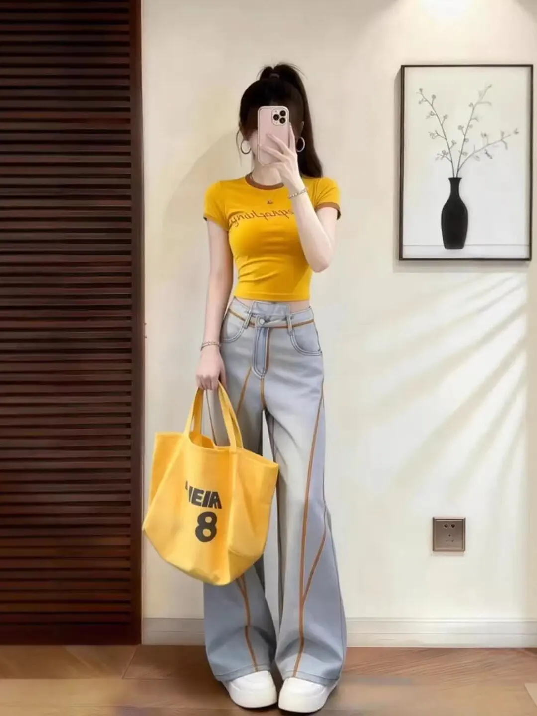 

Summer Casual Women's Set Sexy Letter Design Short Sleeve T-Shirt Top with Retro Denim Pants Two Piece Set High Waist Jeans
