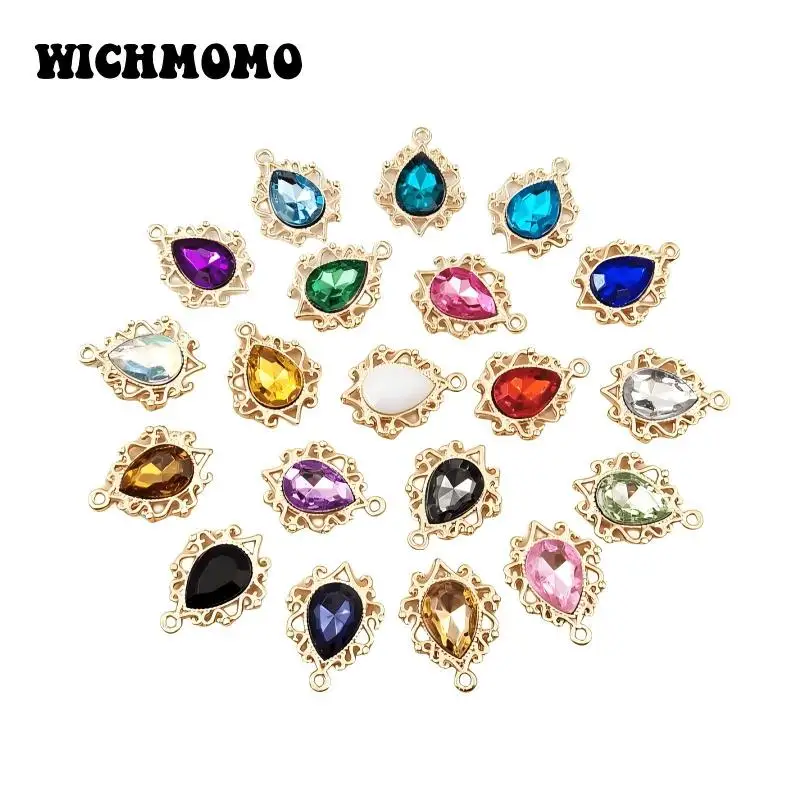 New 10pcs/bag Alloy Lace Inlaid with Diamonds Acrylic Water Droplet Pendant DIY Handmade Headband Earrings Pendant Accessories