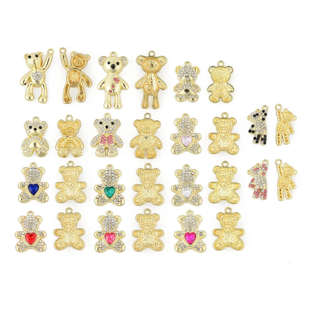 10PCS/lot Coloful Crystal DIY Cute Cartoon Teddy Bears Pendant Jewelry Accessories Wholesale Alloy Spray Paint Jewelry Material