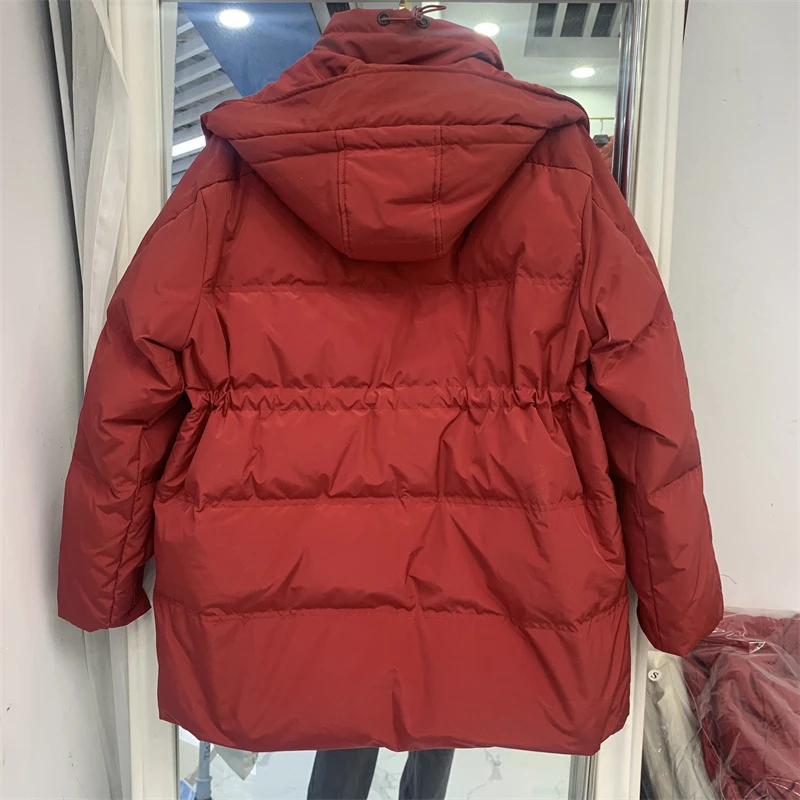 Winter Autumn Women Fashion Loose Padded Zipper Solid Color Jacket Hooded Collar Casual All Match Warm White Duck Down Coat