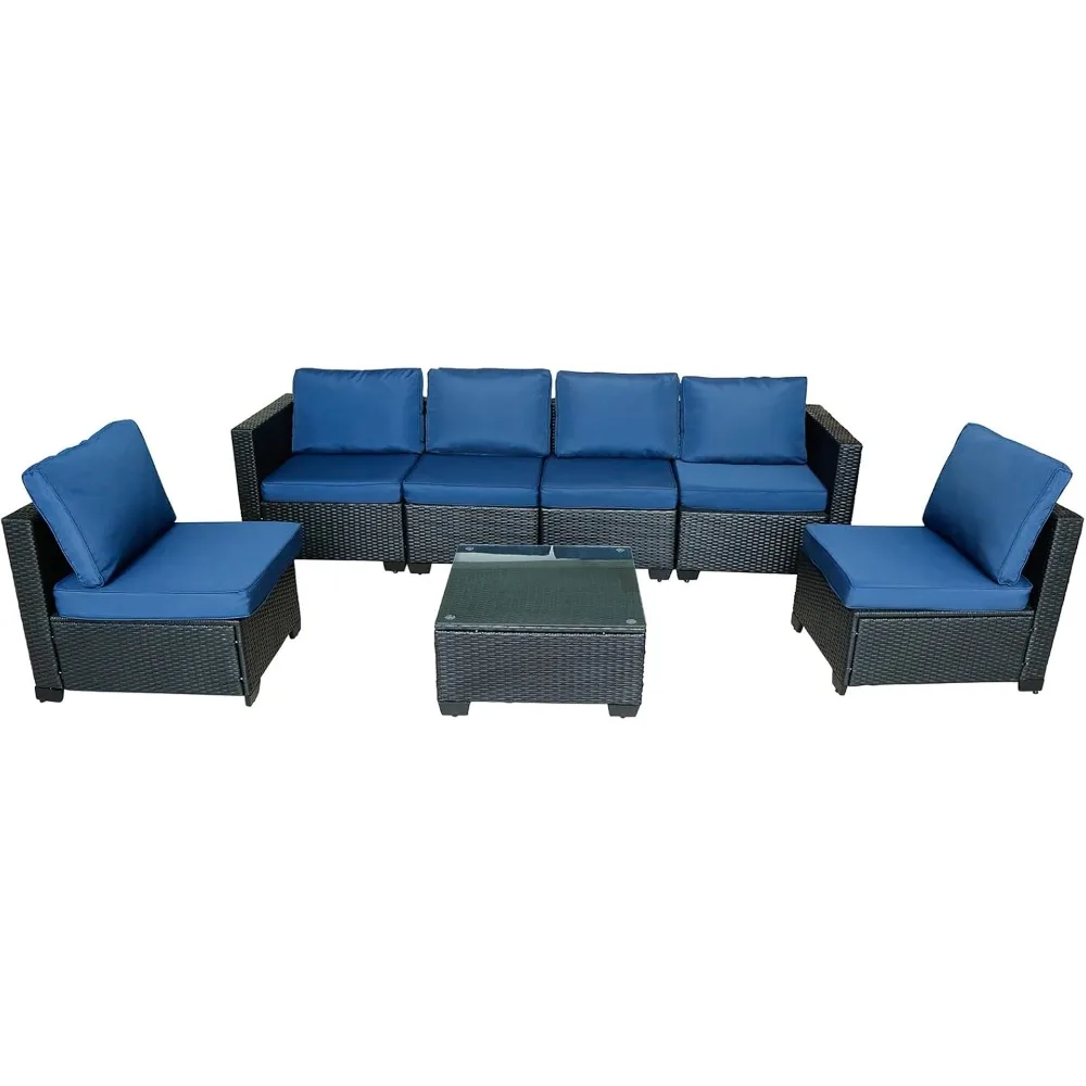 

Outdoor Rattan Patio Furniture Set with Glass Table - Waterproof Cushions, Wicker Sectional Sofa for Garden, Patio & Balcony
