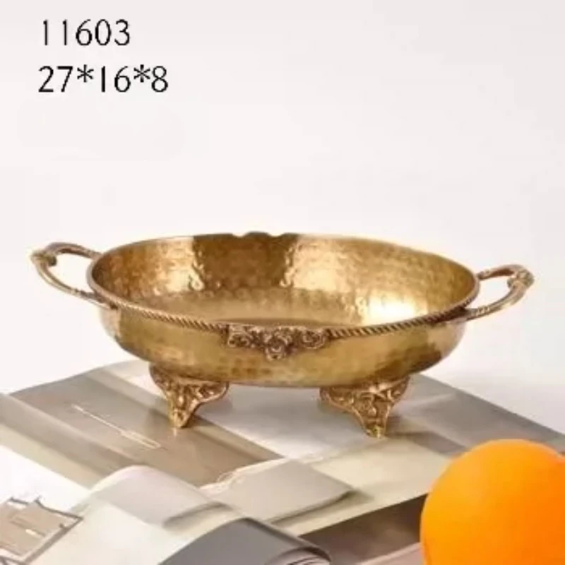 Hand hammer pattern engraved brass household coffee table fruit plate