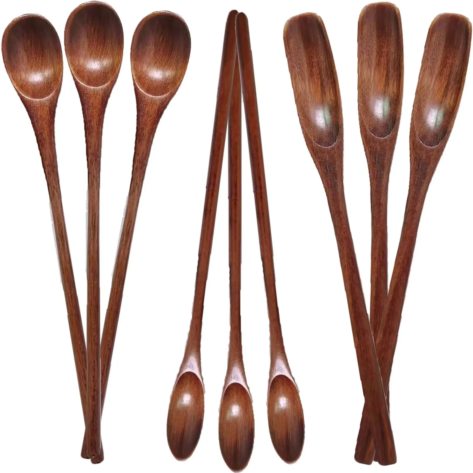 

Long Handled Wooden Spoons for Coffee, Tea and Honey - Handmade Kitchenware (9 Pieces)
