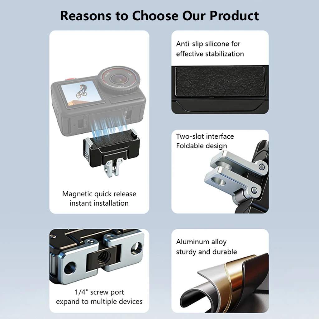 BGNing Magnetischer Adapter-Halter für DJI Osmo Action 5Pro 4 3 6 Faltbare Schnellwechsel-Halterung Kamera-Stativ-Adapter-Halterung – Detail 2