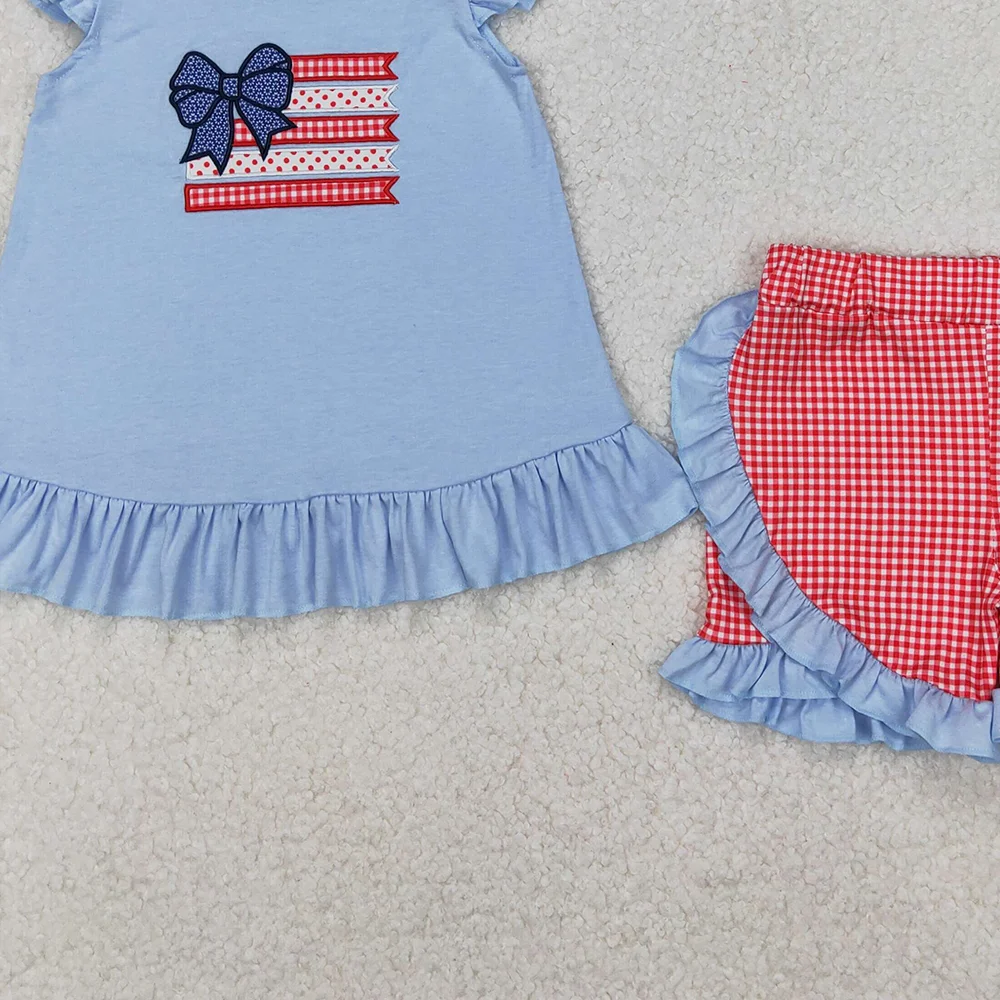 GSSO1822 Babymeisjes Vlaggen Strikjes Tuniek Ruche Shorts Kledingsets