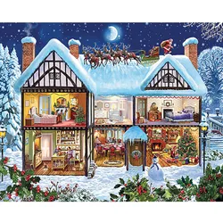 Christmas Snow House 11CT Embroidery Kit Craft Needlework Set Canvas Printed Cotton Thread Christmas Gift Home Decor New Design