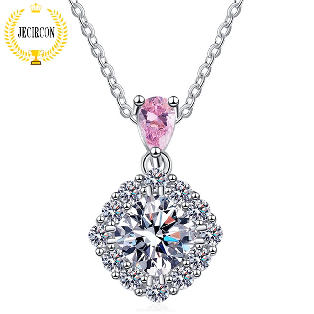 

JECIRCON 925 Sterling Silver Moissanite Necklace for Women 1ct Pillow-shaped Sparkling Pendant Platinum Quality Wedding Jewelry