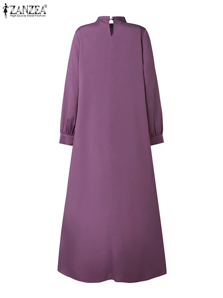 ZANZEA-maxivestido plisado de manga larga para mujer, Vestido musulmán de retazos de encaje Vintage, informal, Abaya de Dubái, moda de otoño