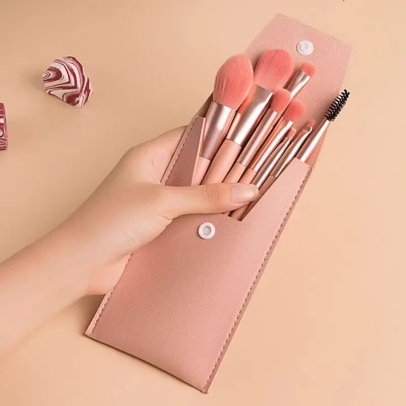 8pcs Makeup brush set + Storage bag Mini portable Makeup brush set Beginner Beauty tool High-grade ultra soft powder eyeshadow b