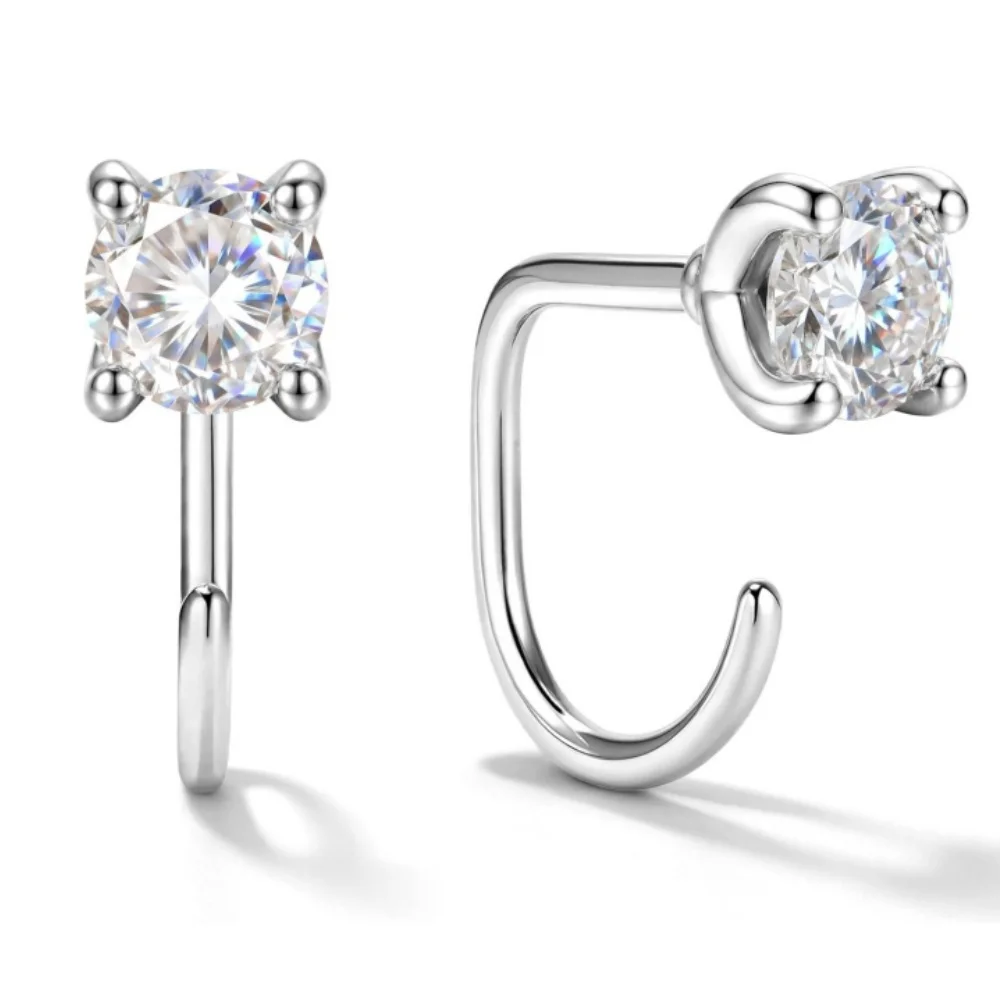 14K Gold Plated Round Zircon Huggie Hoop Earrings For Women Dainty C Shape Curved Cartilage Piercing Stud Earrings Jewelry Gift