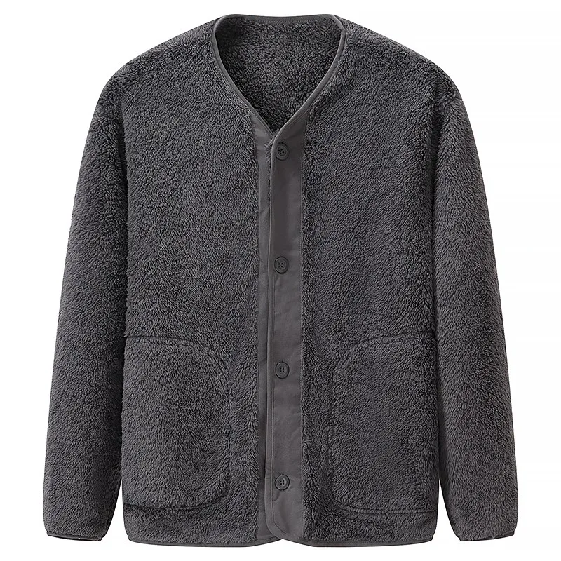 

Men's Winter Fce Long Sve Comfortable Casual Loose Jaet Outerwear Faionable Versatile V-Ne Polyester Fiber Coat