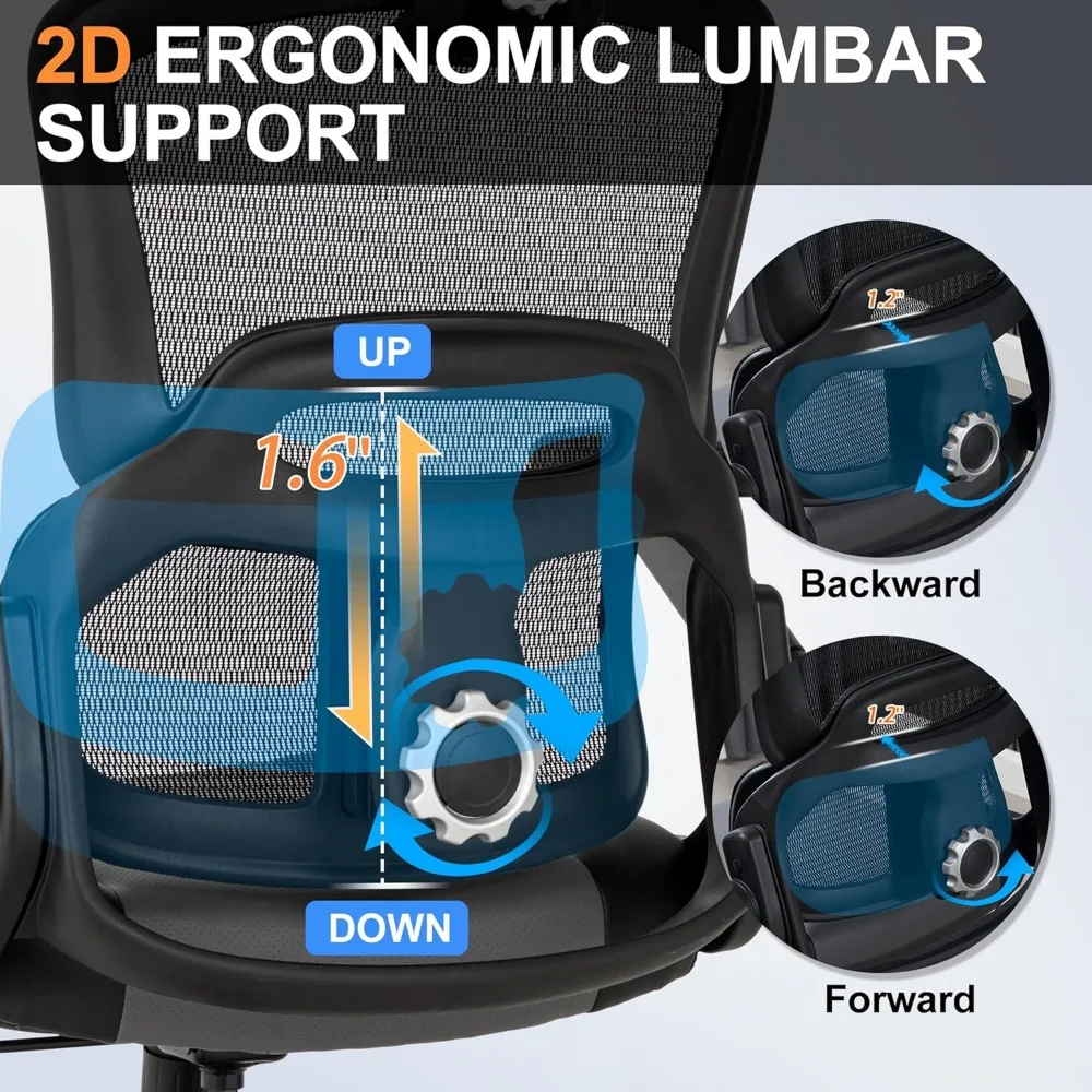 "كرسي مكتب عالي الظهر شبكي مريح بسعة 500 رطل مع أذرع قابلة للطي" #4