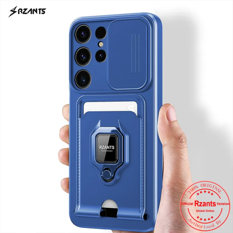 Rzants For Samsung Galaxy S23 Ultra Camera Lens Protection Phone Case[Bison]Smooth Push-pull Card Slot Ring Holder Casing Cover