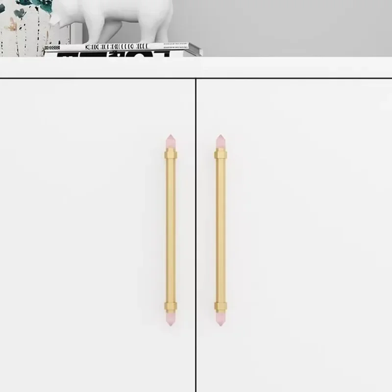 Natural Crystal Hexagonal Hardware Handle Nordic Cabinet Wardrobe Door Light Luxury High-end Pure Brass Kitchen Drawer Long Pull