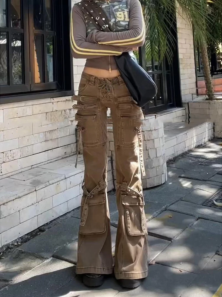 

Women's Khaki Baggy Y2k Jeans Harajuku Denim Trousers Vintage Streetwear Japanese 2000s Style Oversize Jean Pants Trashy Clothes