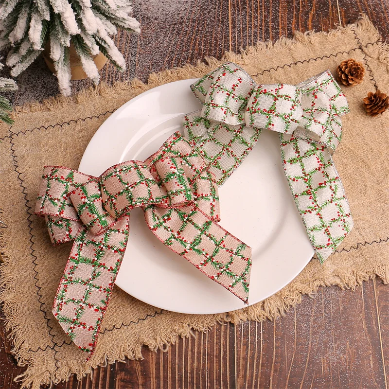 1PC Christmas Tree Bow Ribbon Decor Christmas Linen Bow Christmas Burlap Bow Garland Decoration Party Decorations Hangings