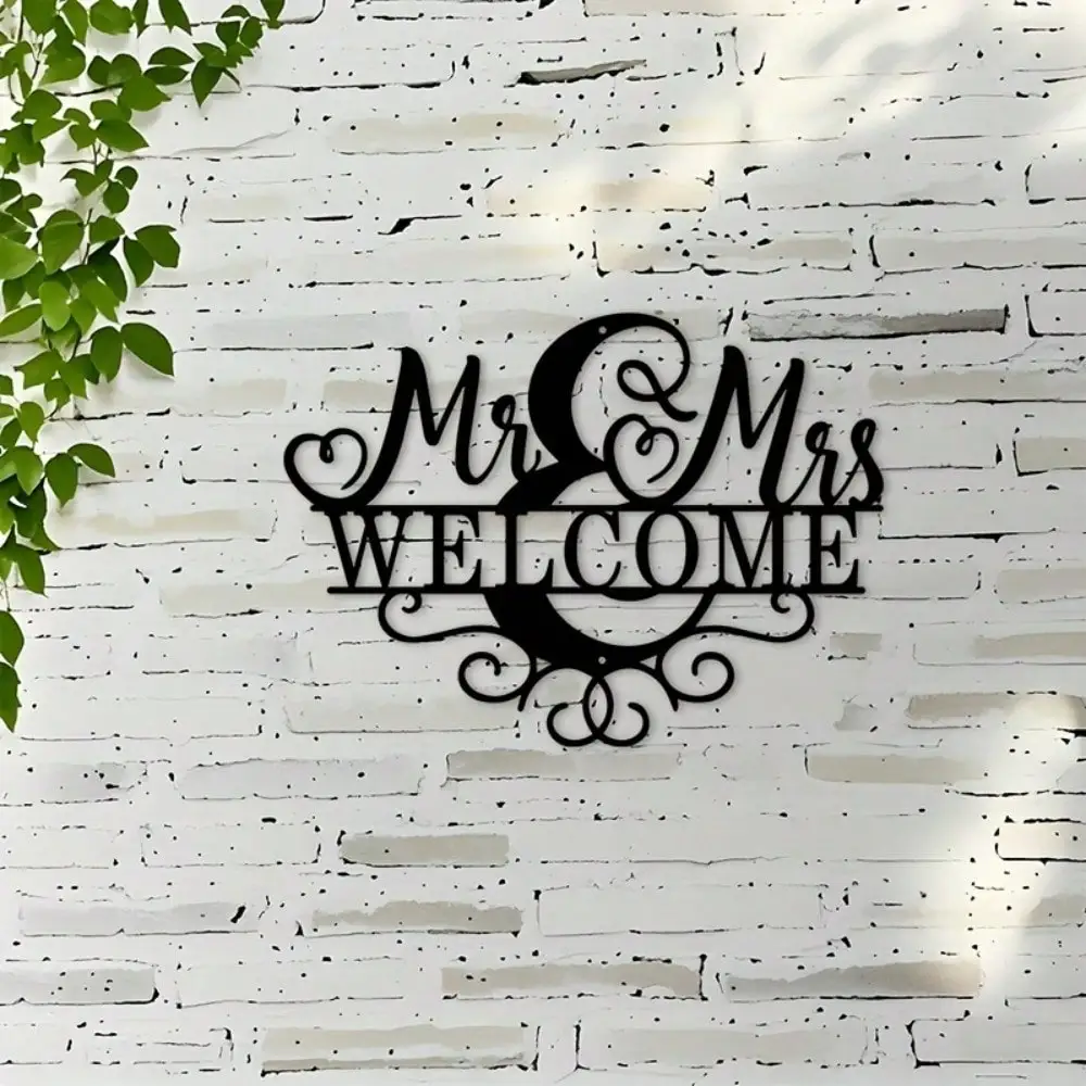 CIFBUY Iron Wall Art Mr & Mrs Welcome Metal Waterproof Sculpture For Home Porch Hanging Decor Elegant Scroll Gift
