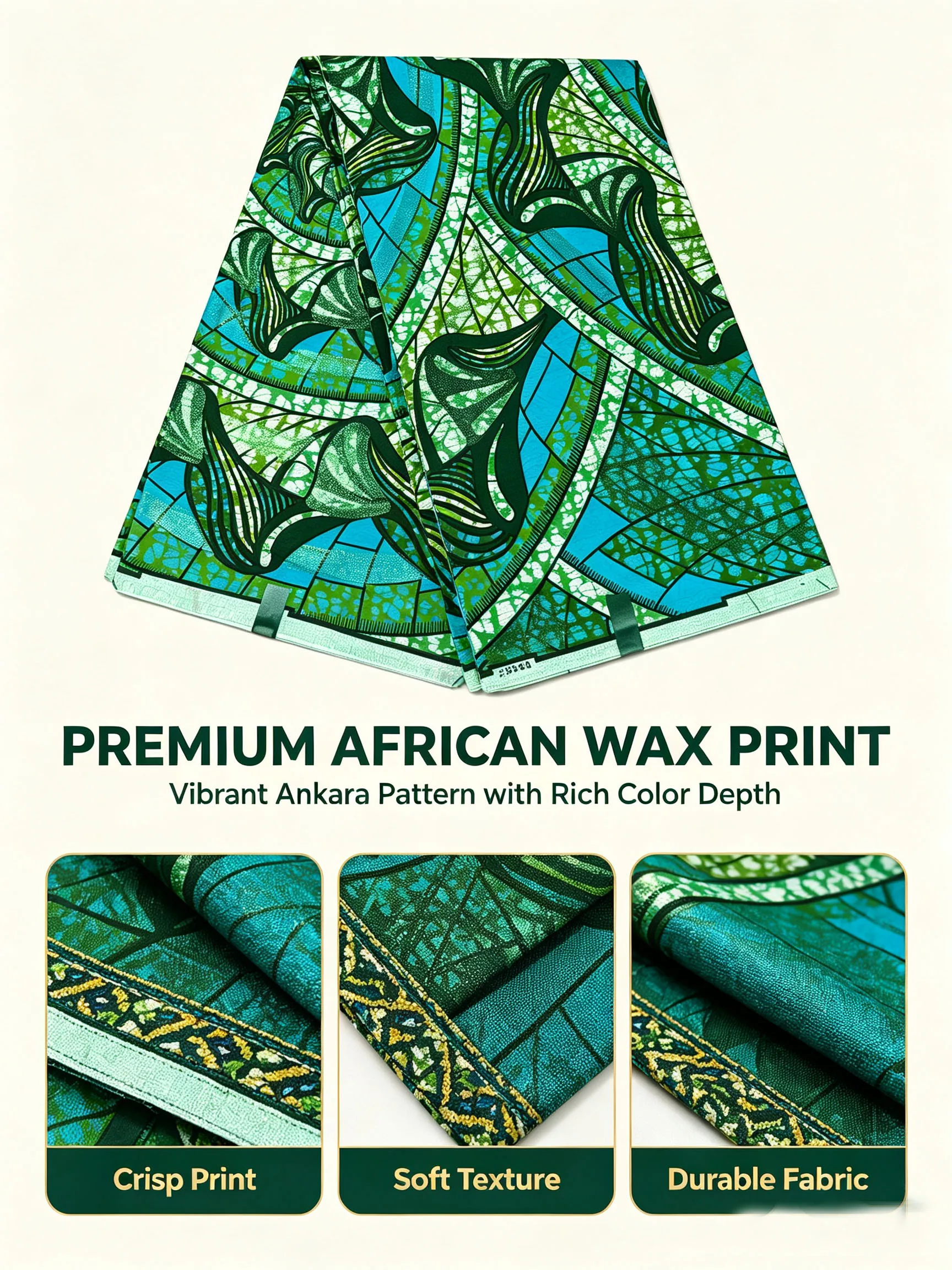 Golden Sanga African Wax Print Fabric Green Blue Ankara Pagne 6 Yards Batik Cloth For Women Dress Sewing DIY Garment Material view 2