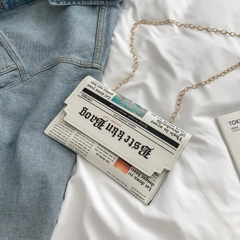 New Women Newspaper Messenger Bag Shoulder Bag Personality Fashion Small Square Bag Concise Design Ladies All-match Bags