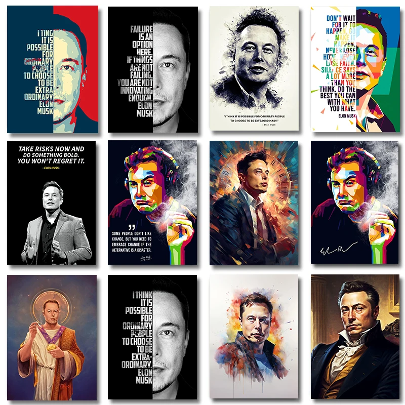 Graffiti Art Elon Musk Smoking Canvas Painting Classic Entrepreneur Inspirational Quote Poster and Print Wall Art Room Decor