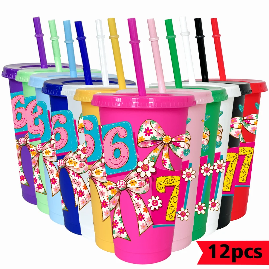 

12Pcs/lot 67 Series Digital Bow 26oz Colorful Plastic Tumbler Birthday Party Drinkware Homecoming Water Cup