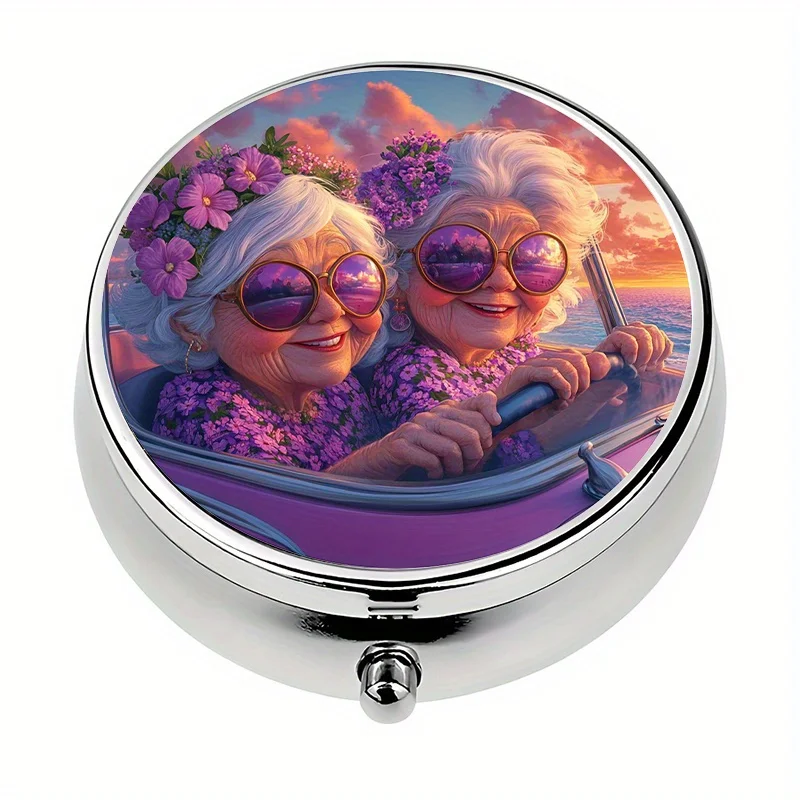 1 piece, a travel portable pill box with 3 compartments, suitable for elderly women, mini decorative pill box, small travel pill box, decorative metal container for storing medication and vitamins