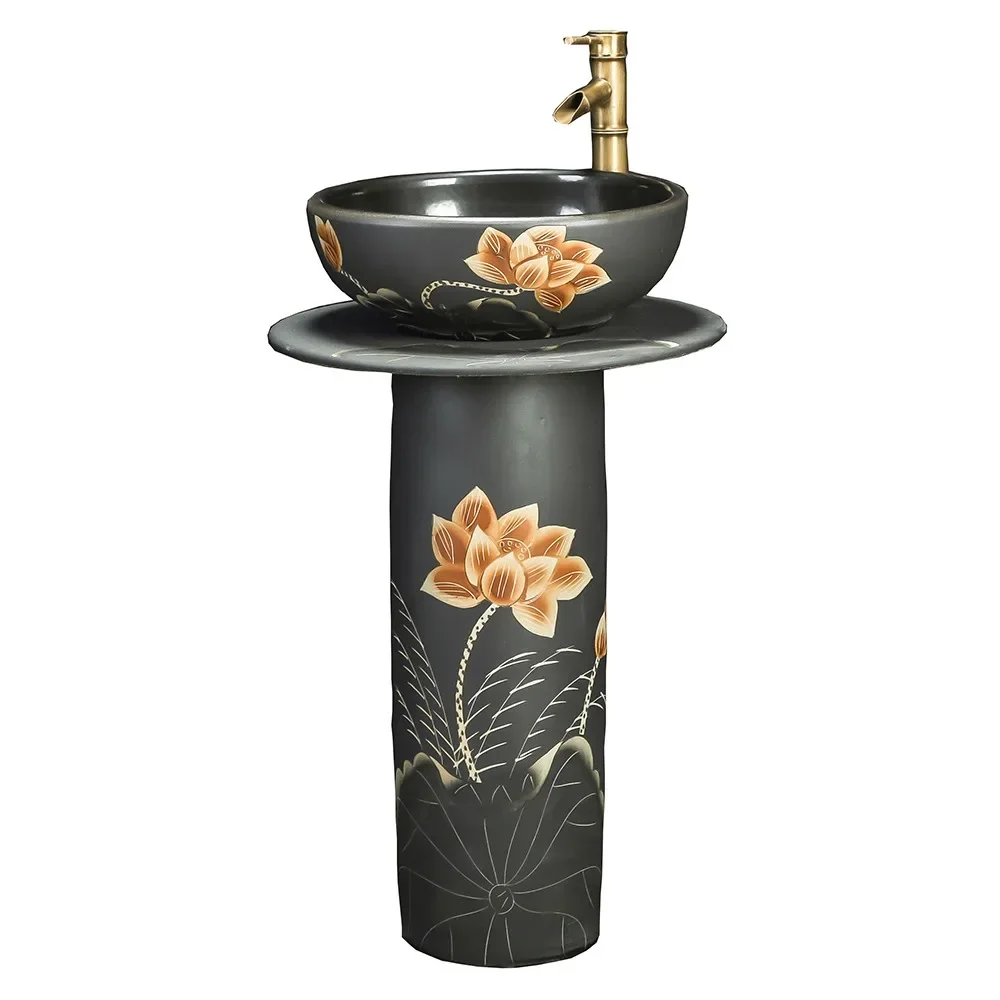 

1Column type washbasin ceramic outdoor washbasin courtyard basin integrated garden art balcony