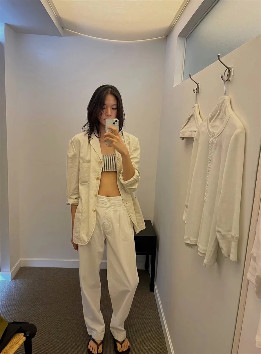 عارضة Sle رقيقة التلبيب واسعة الساق دعوى للنساء الخريف وصول جديد فضفاض صالح طويل Sve لون نقي PREON عمال