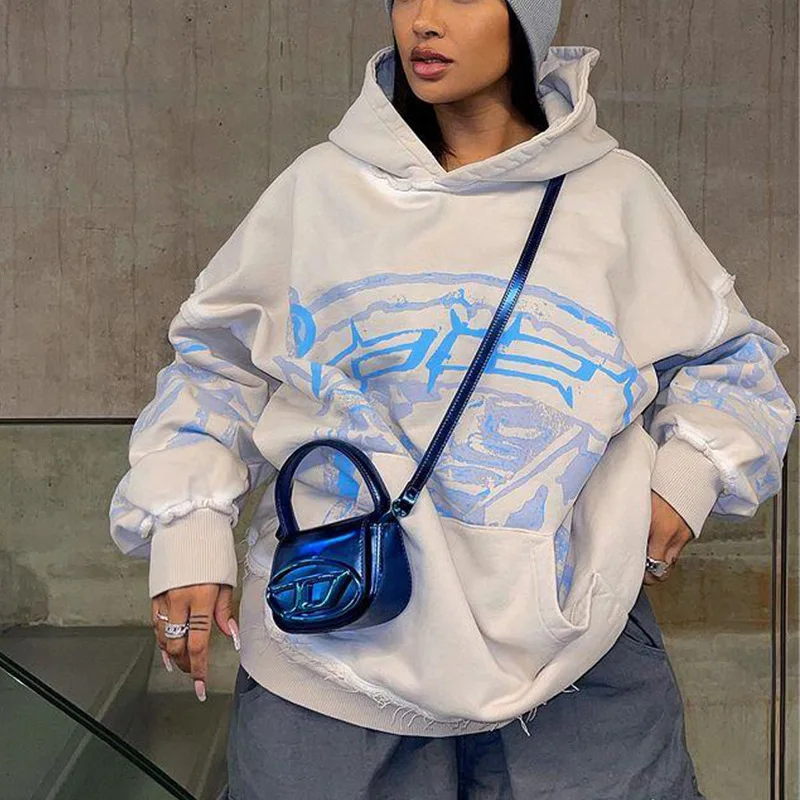 

Y2k Print Hoodies Hip Hop Long Sleeve Hoodie Pullover Coats Autumn Winter Harajuku Women's Casual Loose Hooded Sweatshirt