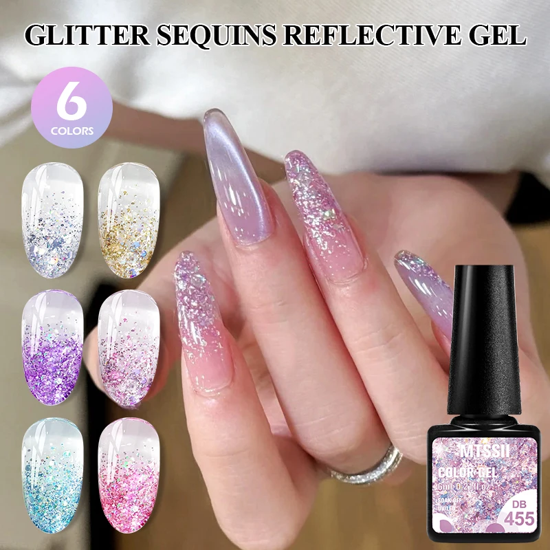 Reflective Glitter Gel Nail Polish Holographic Laser Sparkling Sequins Semi Permanent Soak Off UV Gel Varnish Nail Supplies DIY