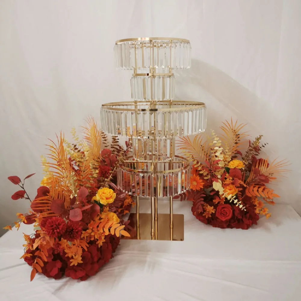 Perfect Elegance: New Style Crystal Flower Rack with Gold Arch Stand, Ideal for Wedding Centerpieces, Road Lead, and Event Party