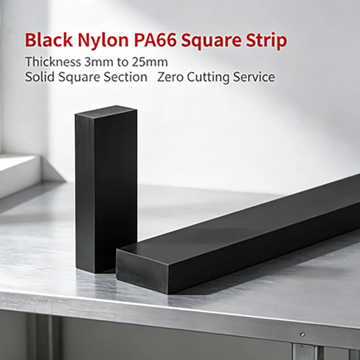 3‑25mm Thick Wear‑Resistant Strip for Custom Cutting Processing Black MC Nylon PA66 Square Plastic Bar 2/4Pcs