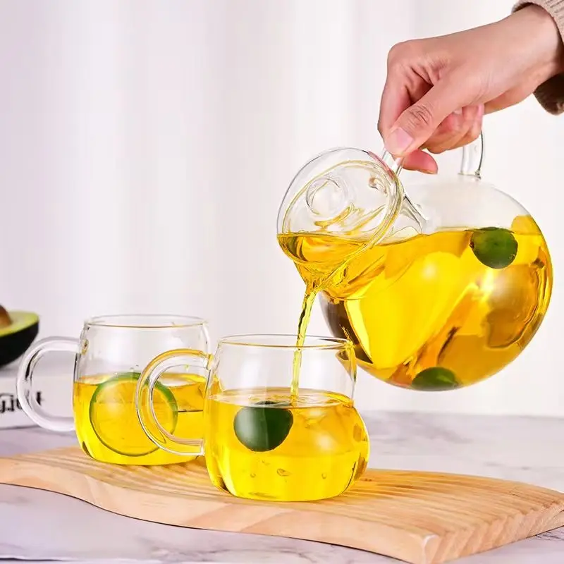 2024 New Transparent Cold Water Kettle With Lid Household Cold and Heat Resistant  Glass Water Bottle Juice Pot Cup Set LF845