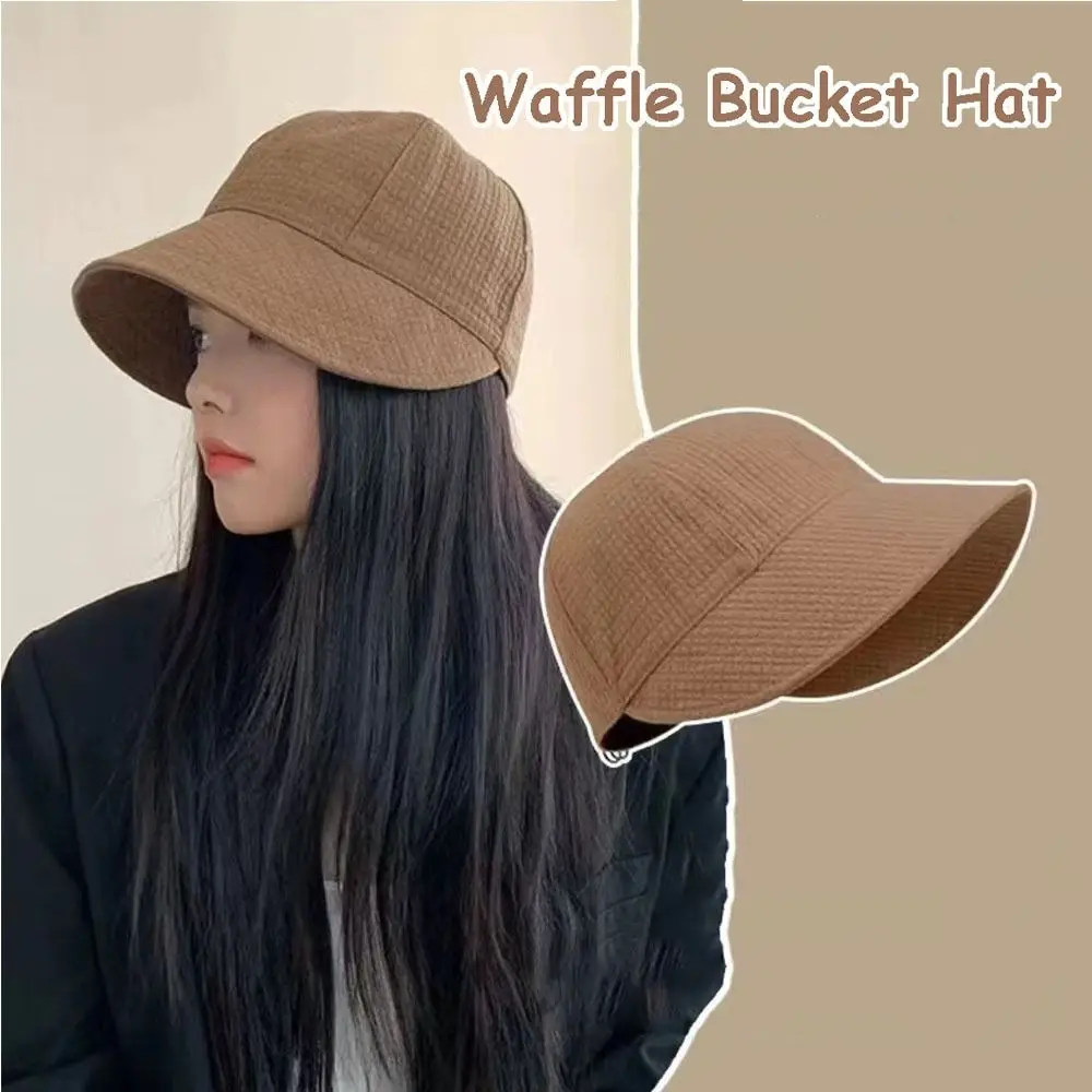 Fashion Solid Color Waffle Bucket Hat Sunscreen Summer Sun Hat Fisherman Hat Korean Style Visor Cap Canvas Basin Hat Outdoor