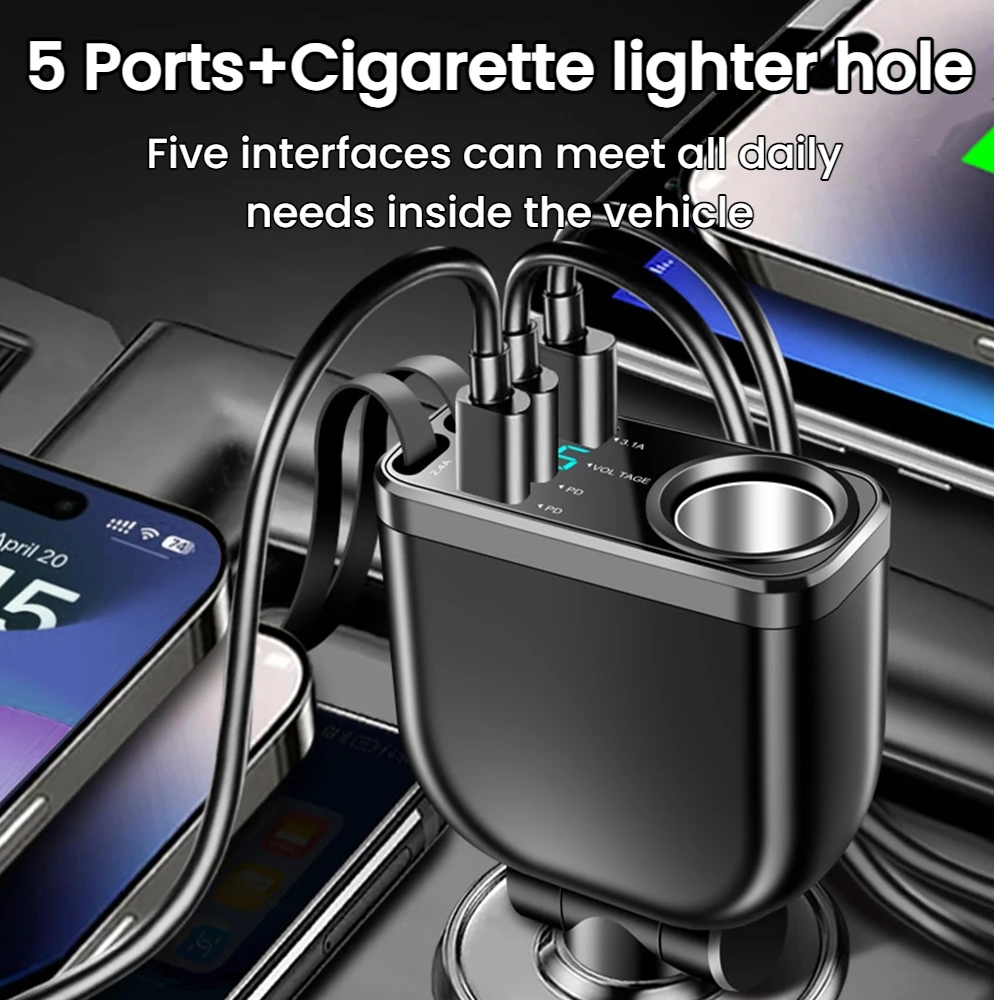 

Автомобильное зарядное устройство 150 Вт с кабелем USB 3.1A + Type-C PD 15 Вт + кабель Type-C 70 см, 30 Вт + 90 Вт, автомобильный адаптер для быстрой зарядки телефонов, аксессуары