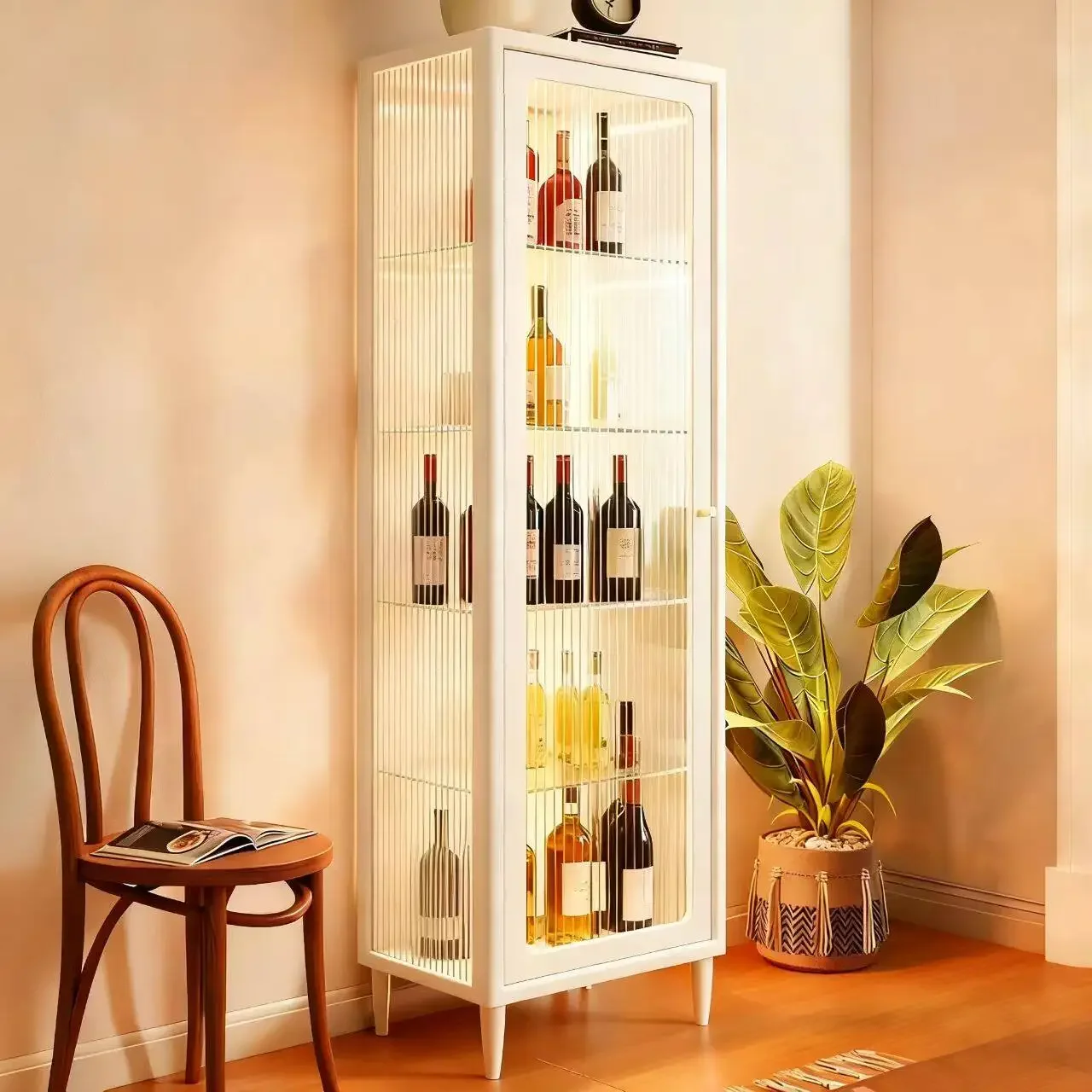 Living room tempered glass wine modern simple household living room against the wall dining side new storage figure cabinet