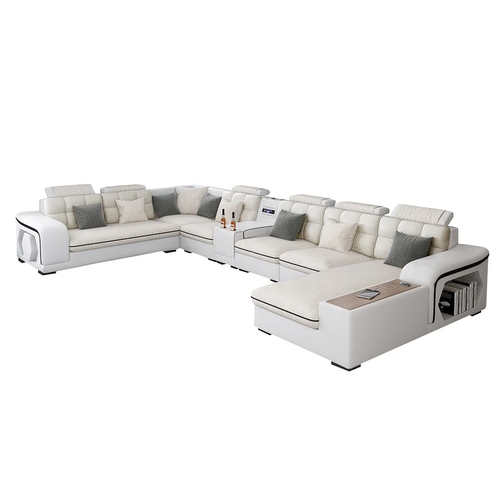 Home New Arrival Corner 7 Seater Latex Fabric Living Room Furniture Modern U Shaped Sectional Sofa with Independent Pocket Sprin