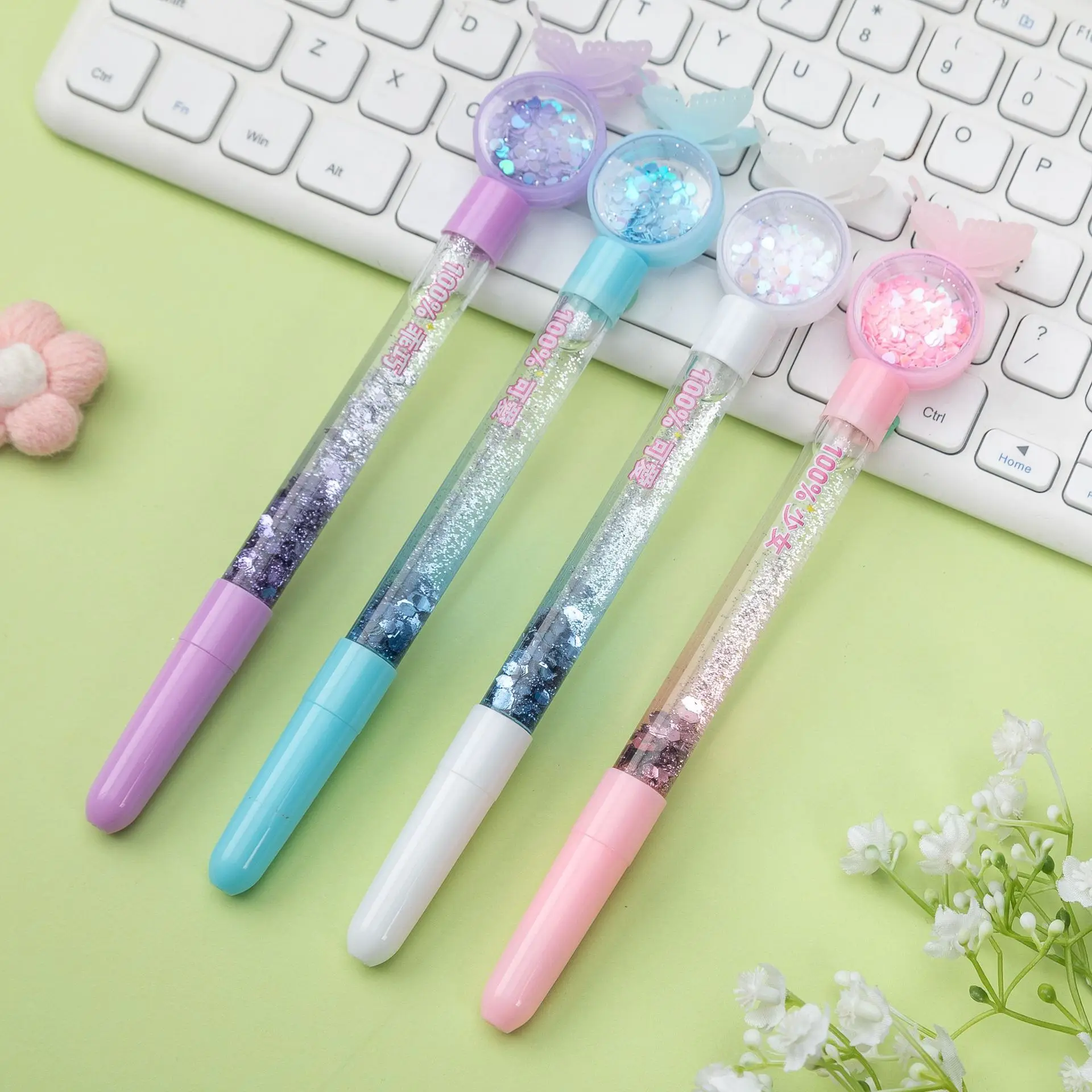 24 Pcs Wholesale ins sequined gender-neutral pen cute novelty high-value student creative stationery office signature pen