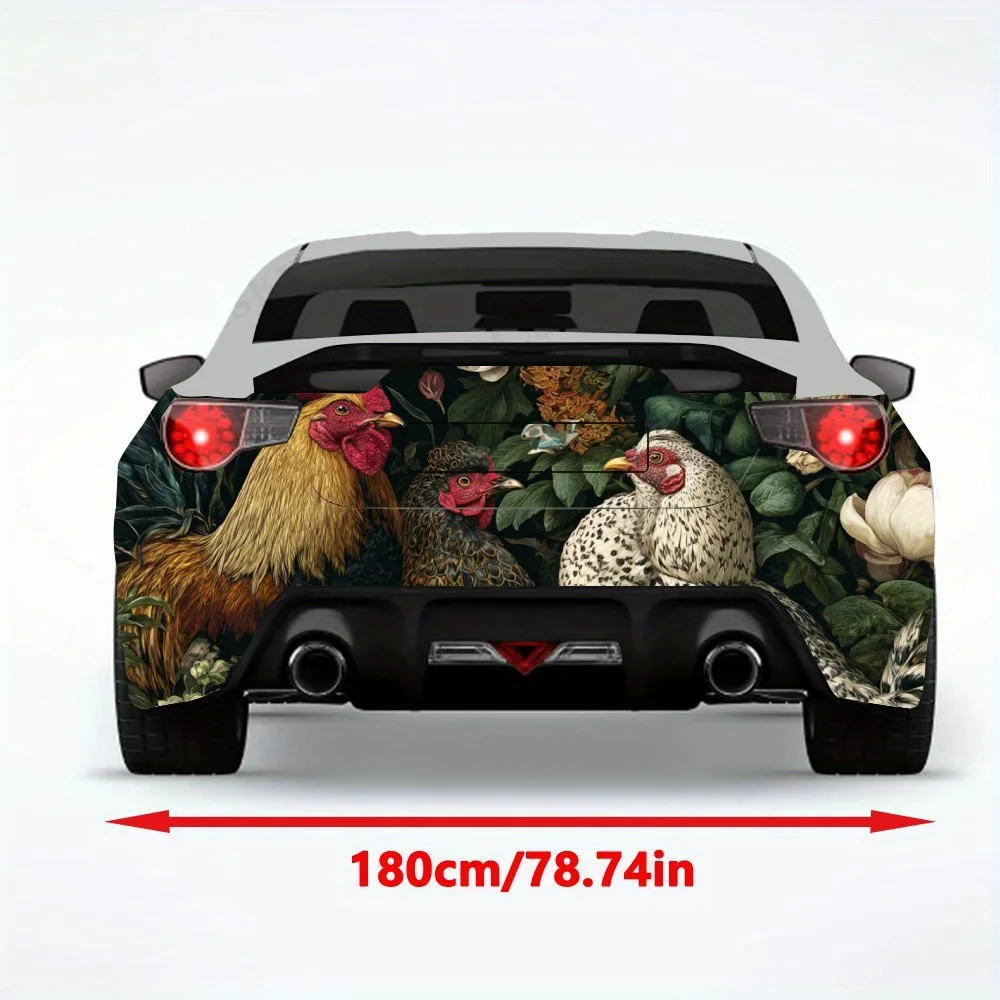 Roosters in Flower Field- Vinyl Decal for Car Rear, Waterproof Self-Adhesive Vinyl Stickers for Vehicle Tail andBumper, Decorati