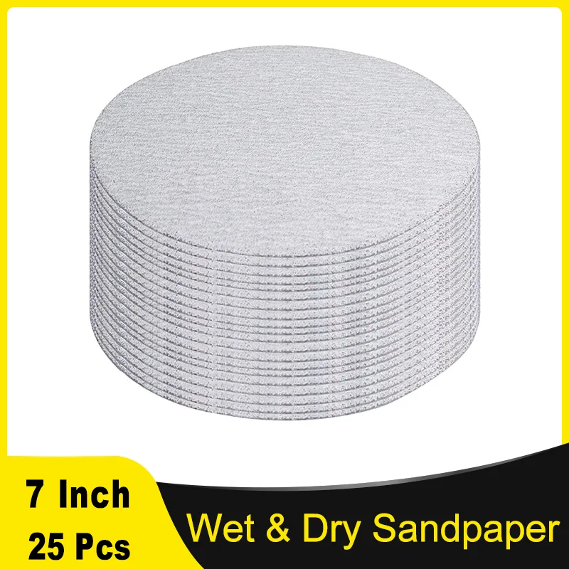 

7-Inch White Hook and Loop Sanding Paper Kit Aluminum Oxide 25 Pcs Grit Assorted 80# - 400# for Grinding Wood Metal