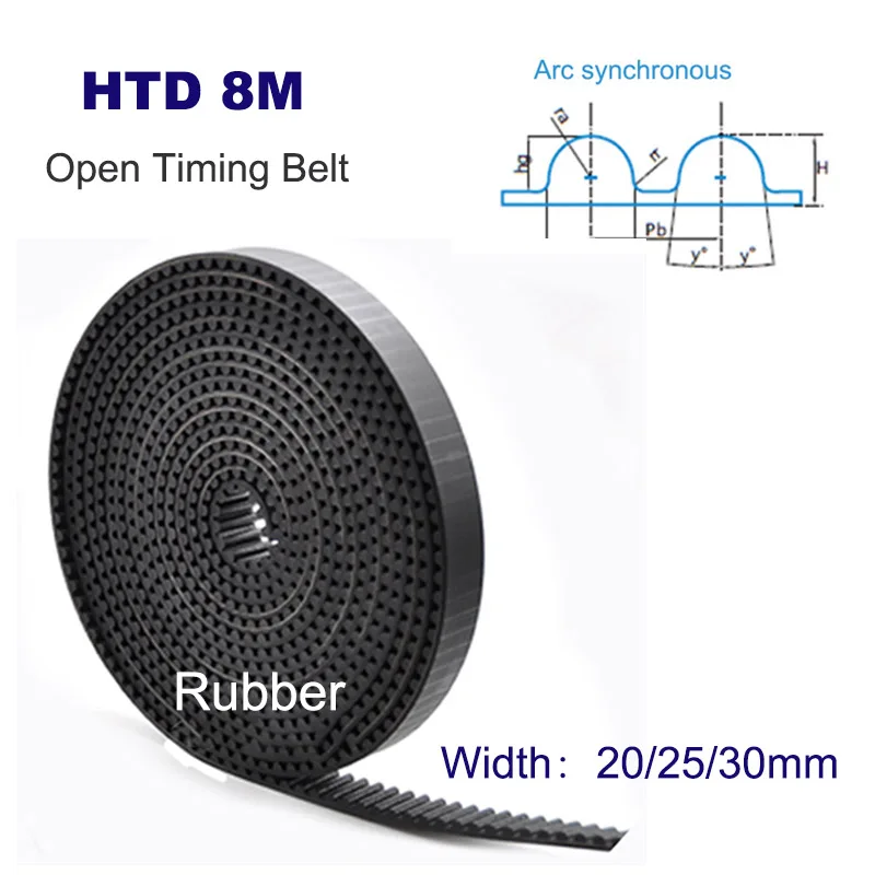 

Toothed Timing Belt Open HTD8M Width 20/25/30mm 8M Black Rubber Synchronous Conveyor Pulley CNC Transmission High Quality