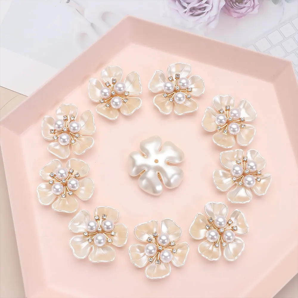 10PCS/Pack Sparkling Pearl Rhinestone Buttons Flower-shaped Crystal Button Headwear Accessories Apparel Sewing DIY Craft