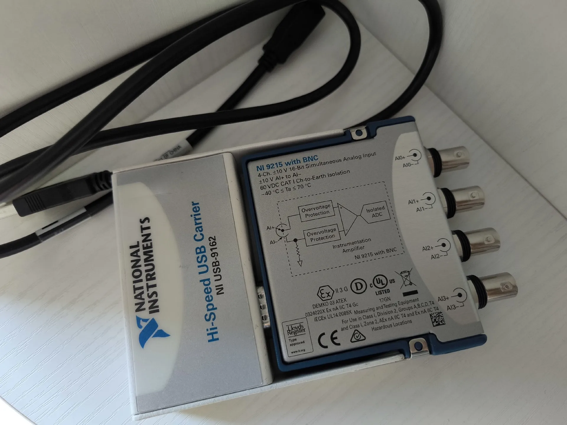 NI USB-9215 Data Collection Module, Physical Picture, With USB Cable And Driver