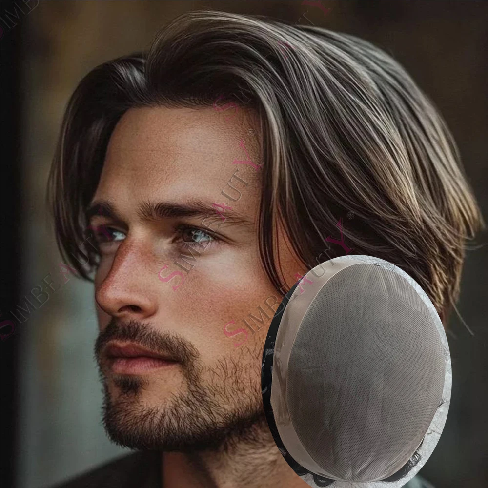 

6inch Men's Toupee 30MM Wavy 100% Natural Human Hair Strong Mono Mesh NPU Handmade Hair Unit Capillar Prosthesi Male Hair System
