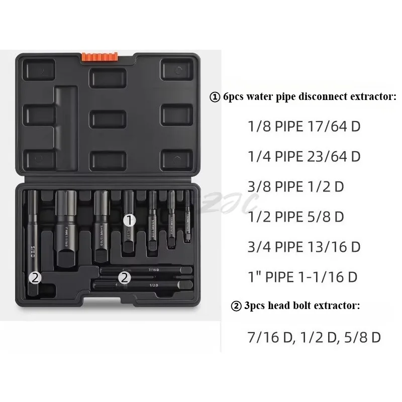 9pcs/set of Water Pipe Broken Wire Extraction Tool Set Household Repair Tool Triangle Valve Broken Head Bolt
