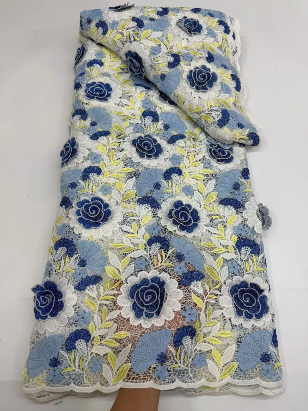 OLEVO African Guipure Fabric 3D Embroidery Cord Lace Flower Lurex Water Soluble Traditional Senegal Clothing Fashionable Sewing