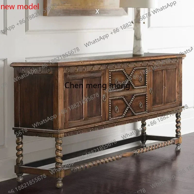 N138French retro solid wood dining side cabinet, post-modern medieval damper living room decorative storage cabinet,f132