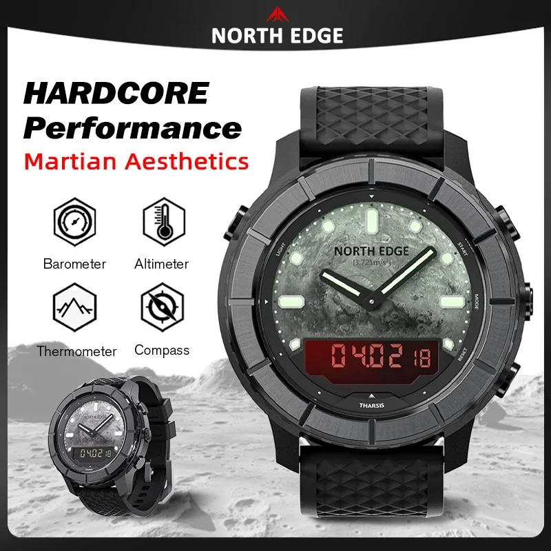 Dual Display Outdoor Sports Quartz Watch for Men Tactical Wristwatch Altimeter Barometer Compass Waterproof Climbing Adventure