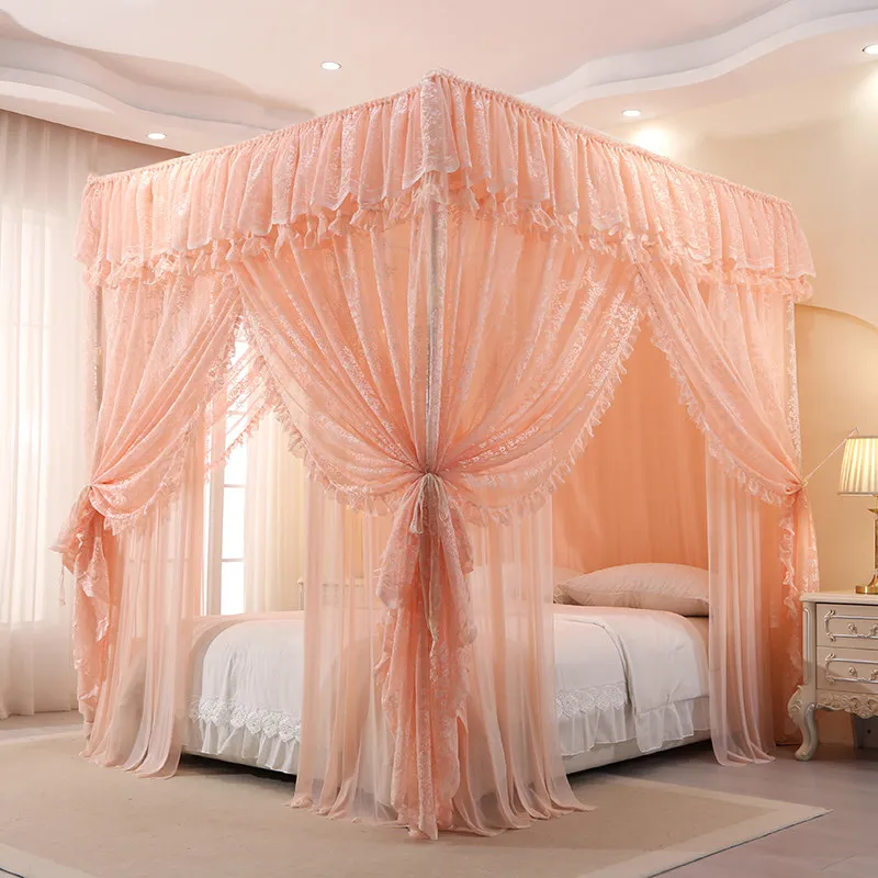 French Style Luxury Princess Mosquito Net Double Layer Bedding 3 Side Openings Post Bed Curtain Canopy Netting NO Bracket